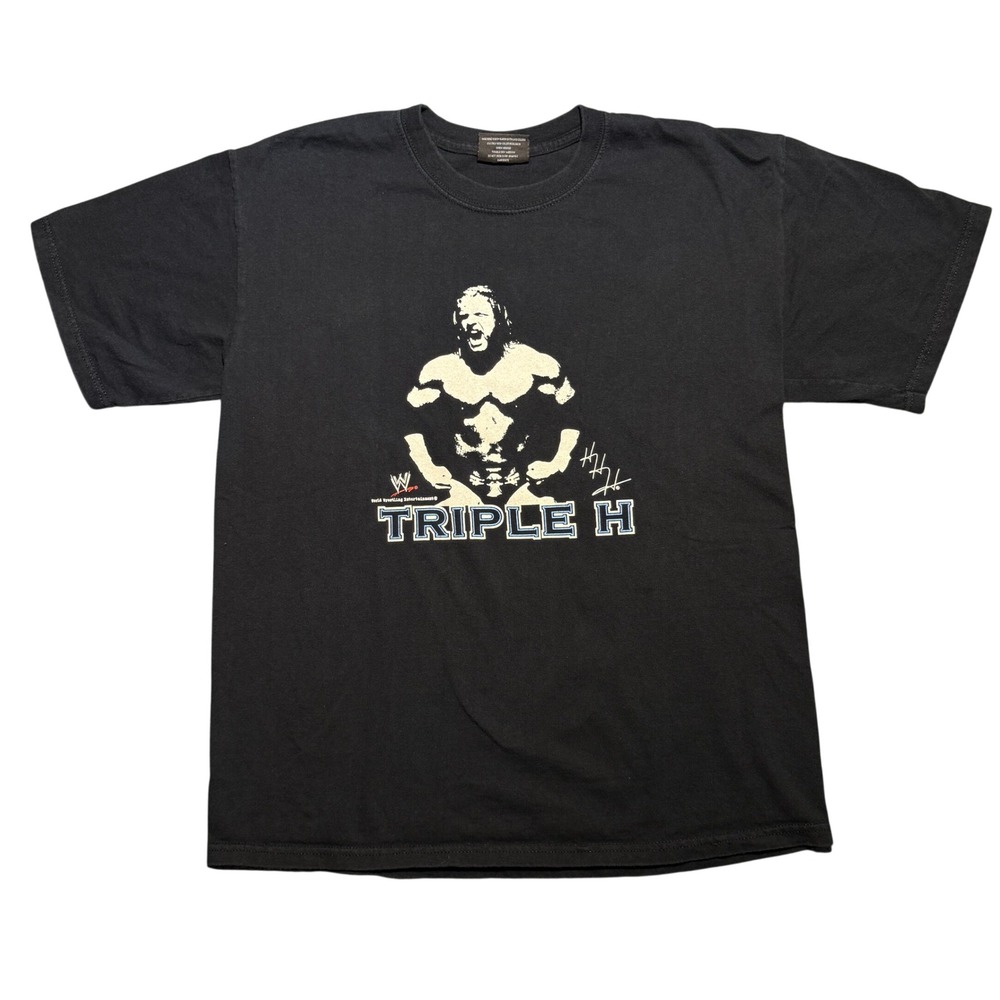 Vintage WWE Triple H T-Shirt Black Large HHH Wrestling Tee